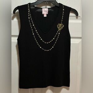 Gold Embellished Black Sleeveless Fitted Tank
